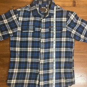 Orvis cotton Flannel Plaid Long Sleeve Button Up Shacket with pockets Sz med